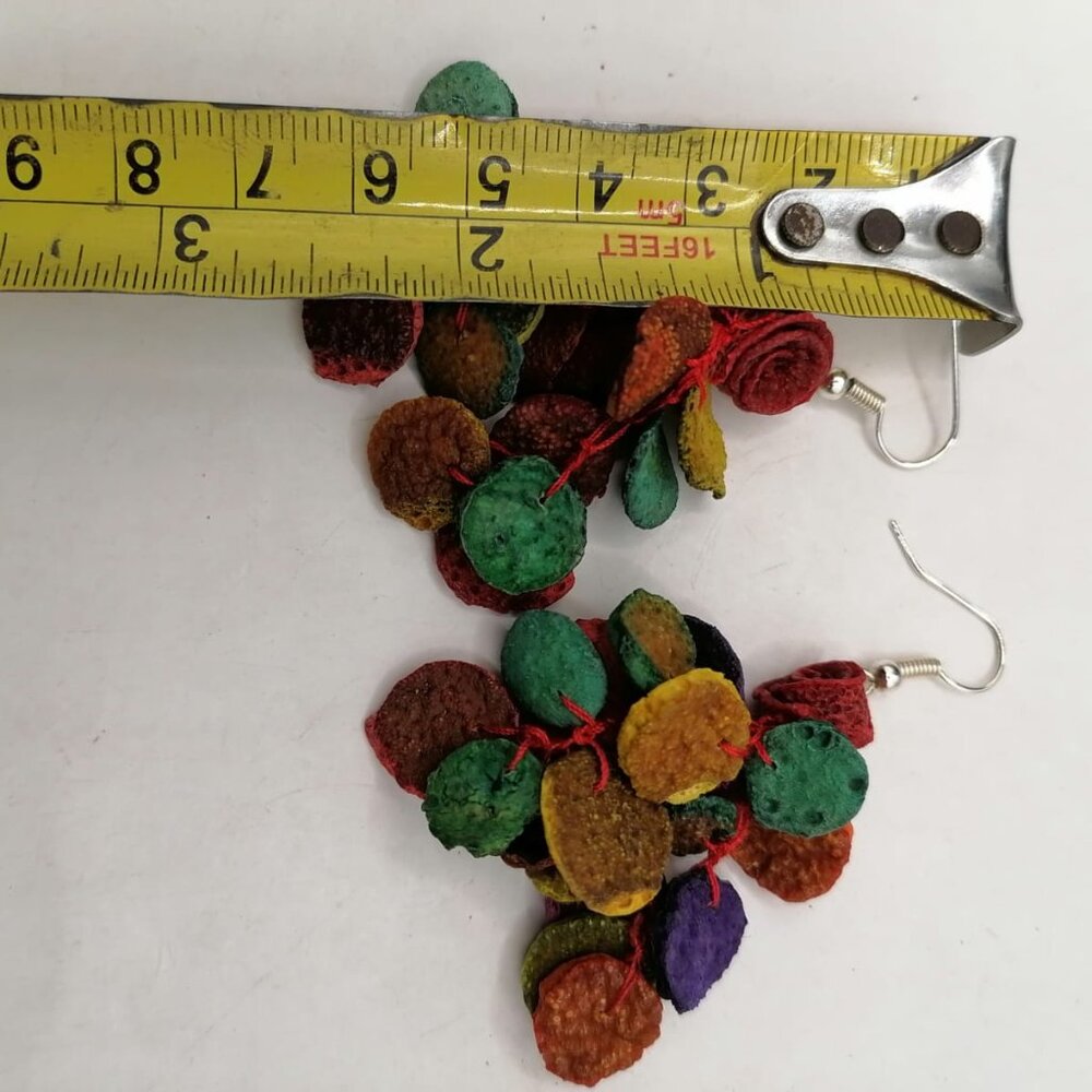 Multicolored Orange Shell Painted Earrings, Peruv… - image 4